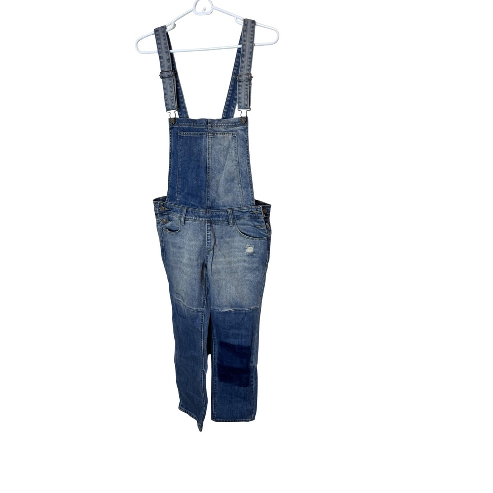 Denim Overall Jumpsuit Womens Small Blue Colorblock Patchwork Sleeveless Casual